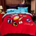 Đám cưới màu đỏ san hô lông cừu bốn mảnh 1,8m tấm flannel dày hai mặt nhung ấm mùa đông chăn ga gối đẹp Bộ đồ giường bốn mảnh
