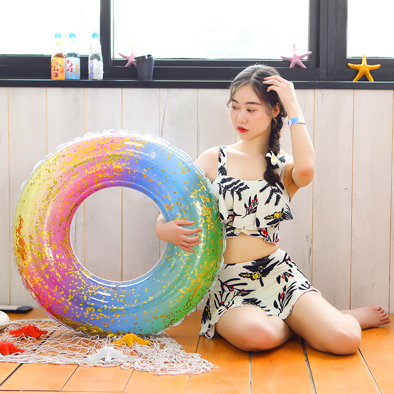 In inflatable bright Crown Children's Swimming Circle Red with thick rainbow wings underarmpit floating ring