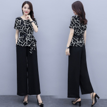 Wide-leg pants suit womens summer 2020 new fashion Belly Belly thin foreign-aged shirt two-piece FL51