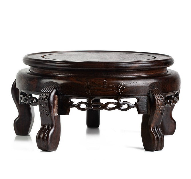 High-footed fish tank base wood carved round handicraft pendulum decorated with Buddha chite stone stones large vase flower pots pedestal detrusters