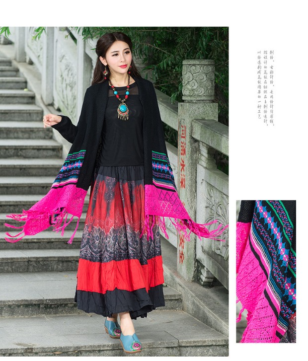 Áo len len mùa xuân phong cách quốc gia của phụ nữ retro tua rua áo len cardigan áo len dài tay dài nữ thương hiệu thời trang nữ