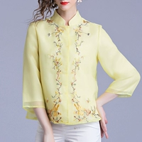 Phong cách retro áo ngắn nữ mùa thu 2018 mới thêu nặng thêu organza lỏng mỏng áo sườn xám áo parka nữ