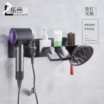 Punch-free 304 stainless steel bathroom multi-function wall-mounted hair dryer rack Wind blowing barrel storage rack