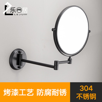 304 stainless steel black punch-free beauty mirror Hotel bathroom wall-mounted telescopic folding double-sided makeup mirror