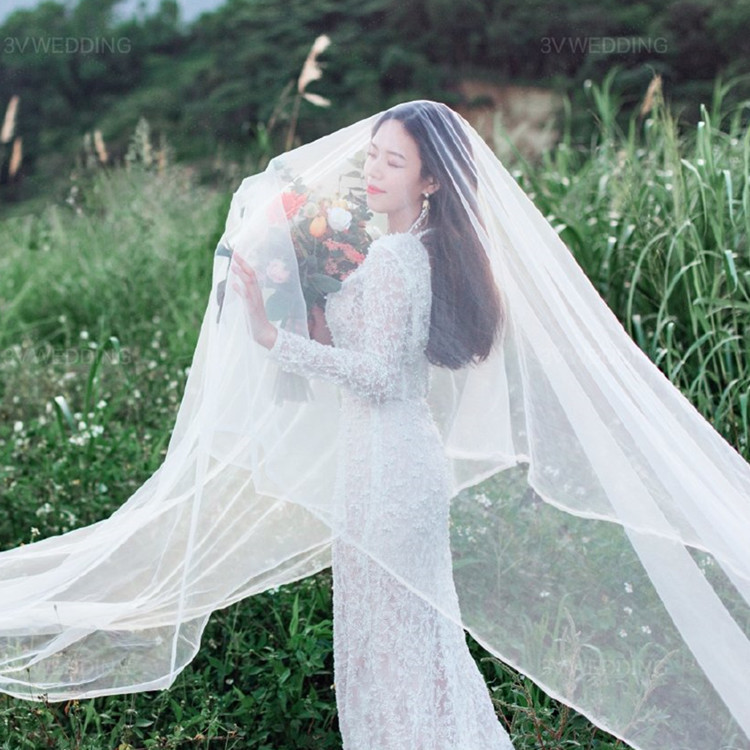  Bridal Long Veil Soft Tulle Studio Outdoor Beach Wedding Photography Props Super Fairy Style Wedding Headpiece