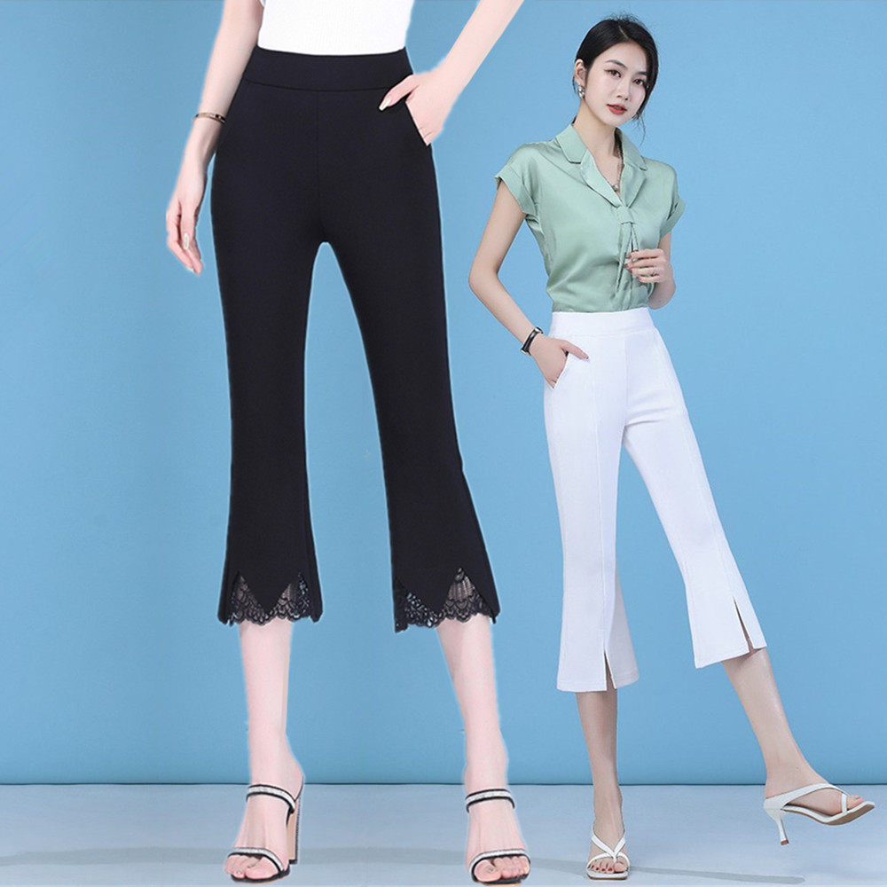 2026年夏新作、薄手クロップドフレアパンツ、小柄サイズとプラスサイズ対応、ハイウエスト、スリムに見えるカジュアルなクロップドパンツ（女性用）