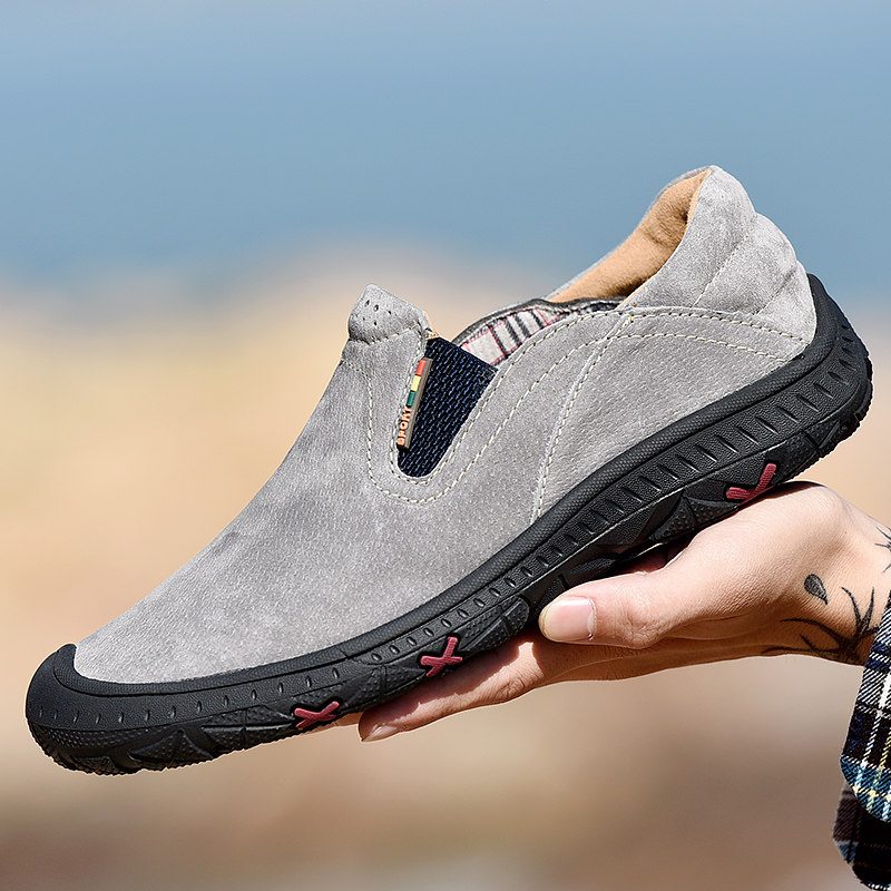Cantorp men shoes four seasons of shoes anti-slip comfort wear and wear and breathable lazy one foot papa shoes leisure solid shoes