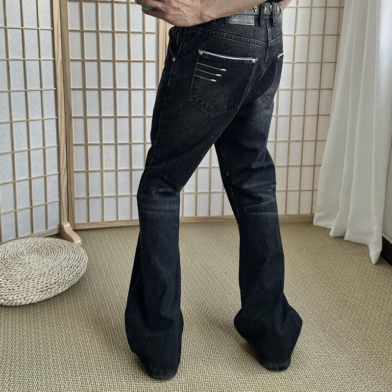Seroever Washed Blue Denim 13 oz Four-Thread Narrow Embroidery Special Blend Slightly Flared Height-Enhancing Versatile Commuter Jeans