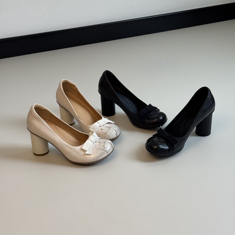 【Italy~Adribellucci】8Cm Leather Slip-On Round-Toe Chunky Heel Shallow High-Heeled Spring/Summer Shoes 【Italy~Adribellucci】8Cm Leather Slip-On Round-Toe Chunky Heel Shallow High-Heeled Spring/Summer Shoes