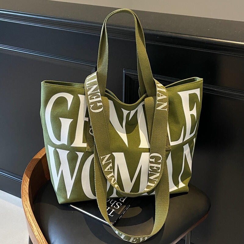 Letter Canvas Bag for Women, Large Capacity, Single Shoulder, Travel Tote Bag, Versatile, Student Commuting Crossbody Tote Bag