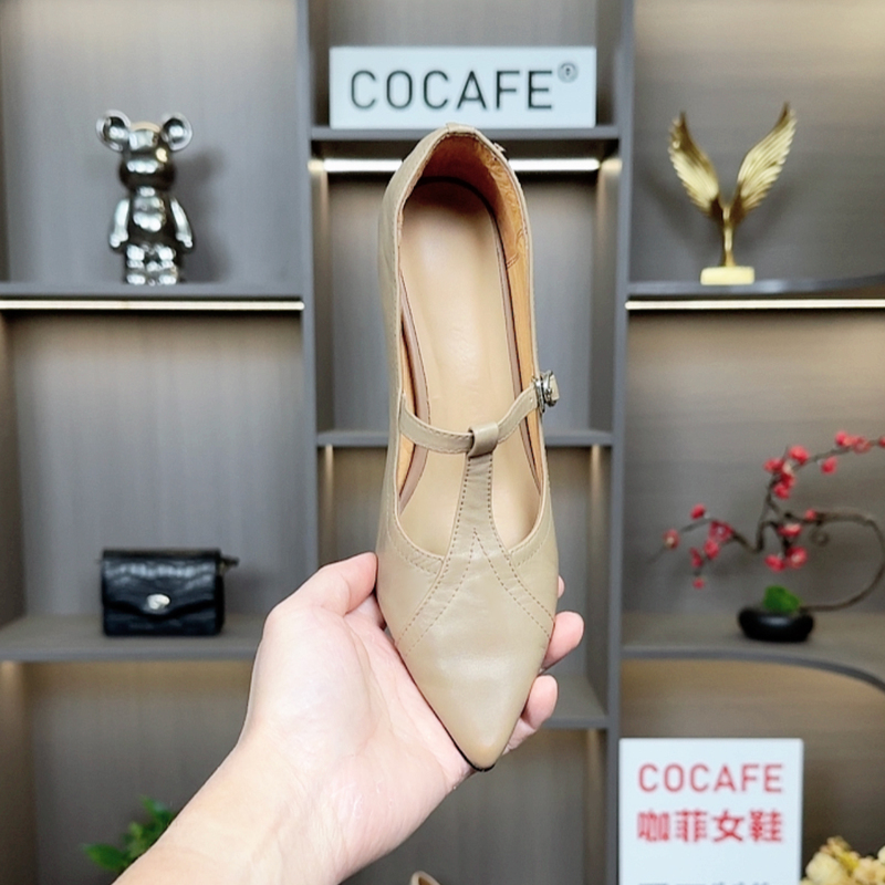 Cocafe Spring and Summer New Mary Jane High Heels, French Elegant Versatile Anti-Slip Pointed Toe Stiletto Shallow Single Shoes