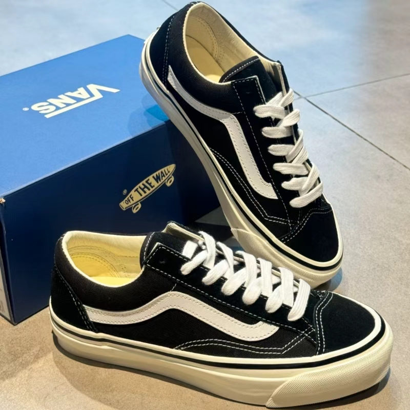 Authentic Vans Lx Old Skool Premium High-End Black and White Low-Top Canvas Shoes for Men and Women