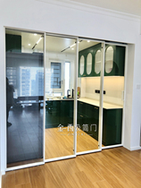 Golden West Pole Minimalist Kitchen Four Linkage Ground Rail Suspension Rail moving door Balcony Transparent Glass White Hanging door