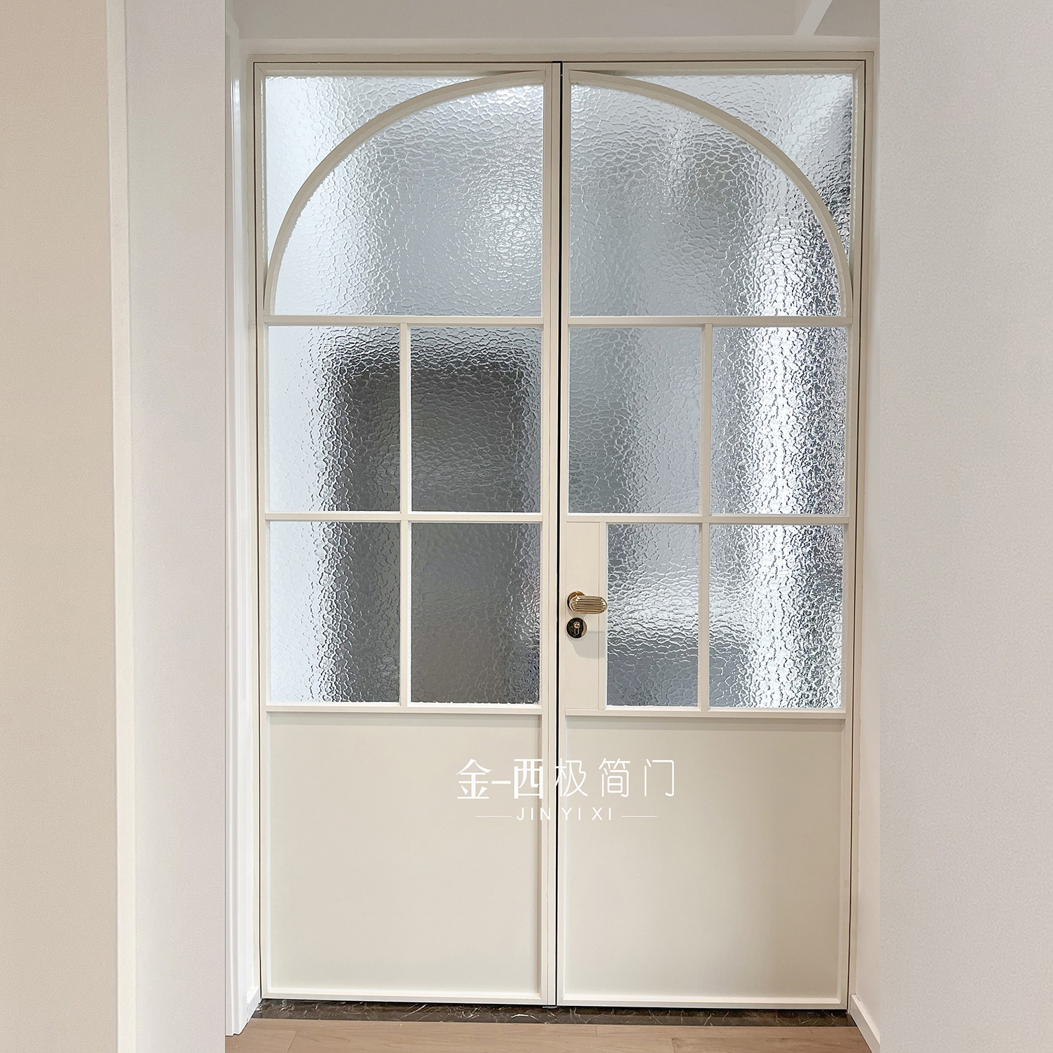 Jinyixi minimalist door retro white living room balcony door double door wrought iron glass door old steel window door customization