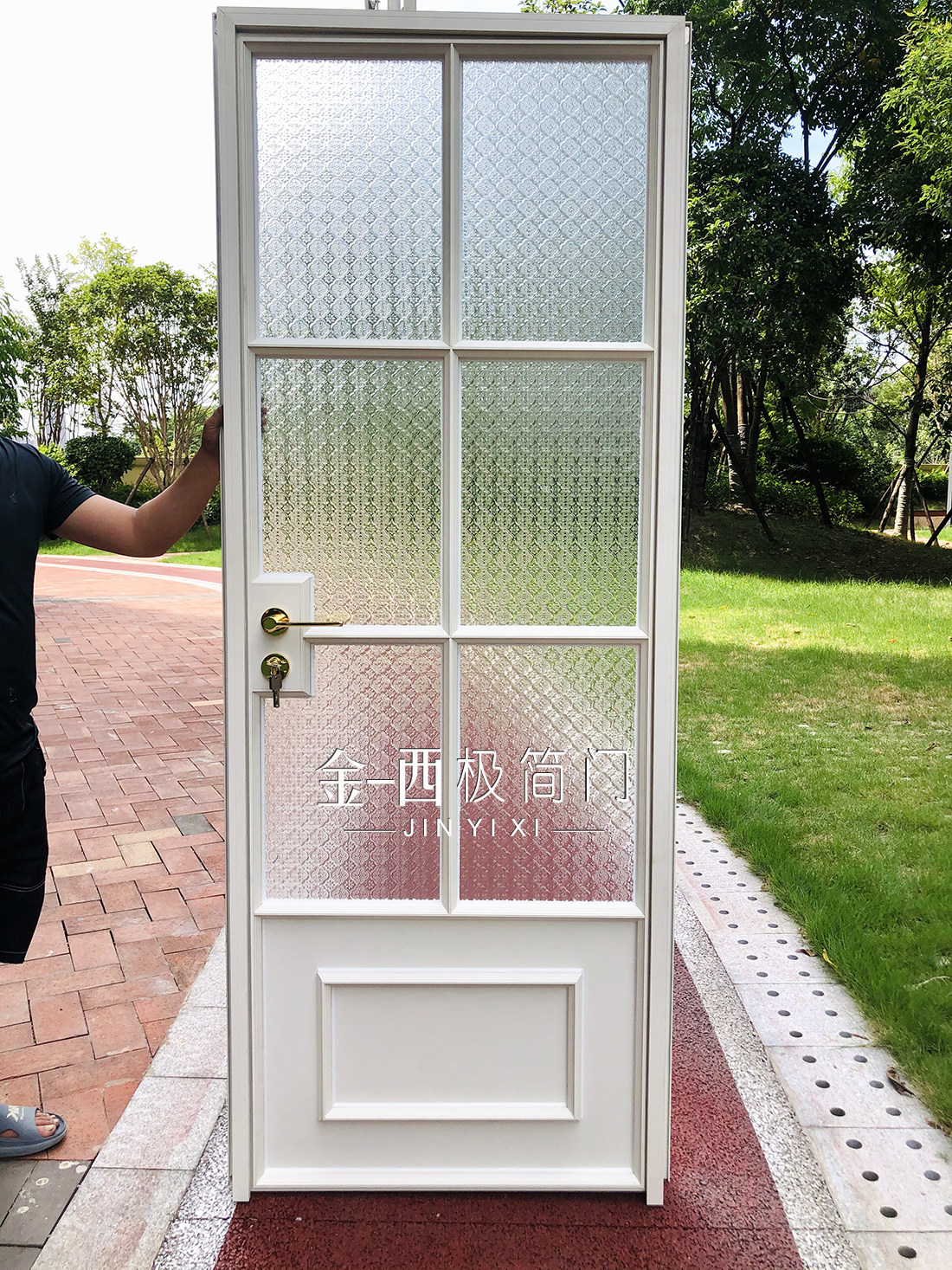 French retro Begonia flower old-fashioned glass door old steel window door toilet kitchen door aluminum alloy swing door custom