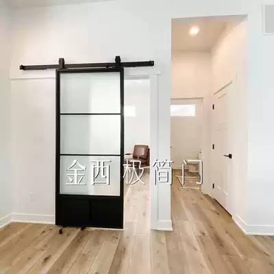 Very simple wind glass barn door Changsha custom hanging wheel door sliding door aluminum alloy retro simple modern partition door