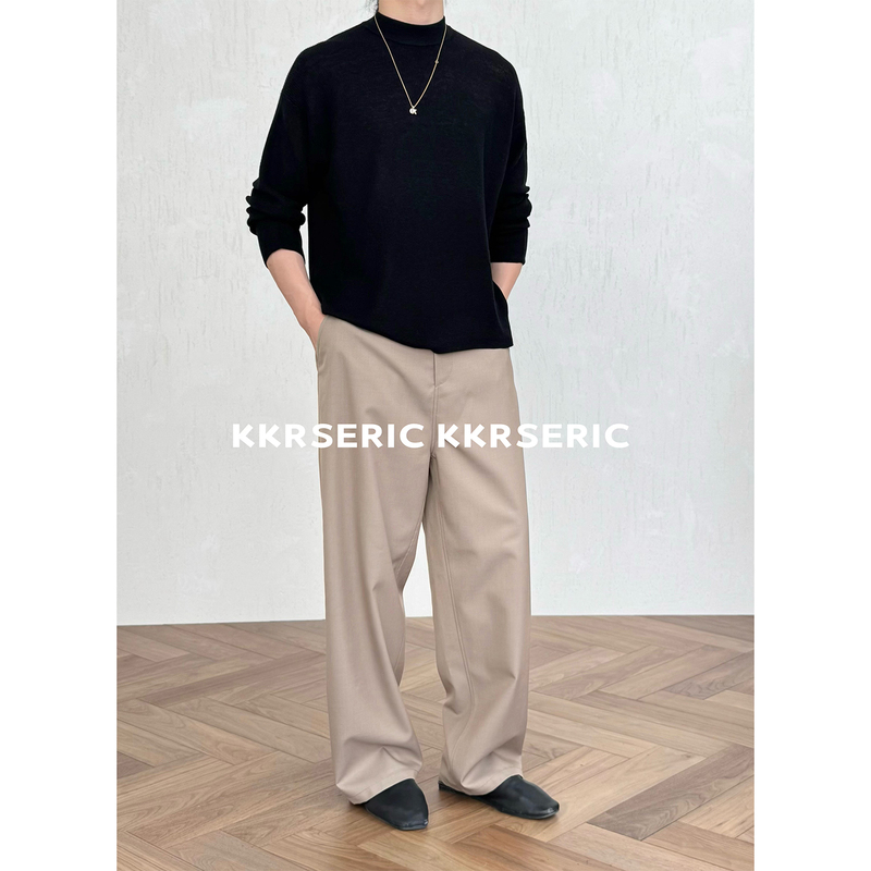 Kkrs Eric Row Style Berkel Fit Australian Imported Wool Slightly Wide Wool Casual Straight-Leg Trousers