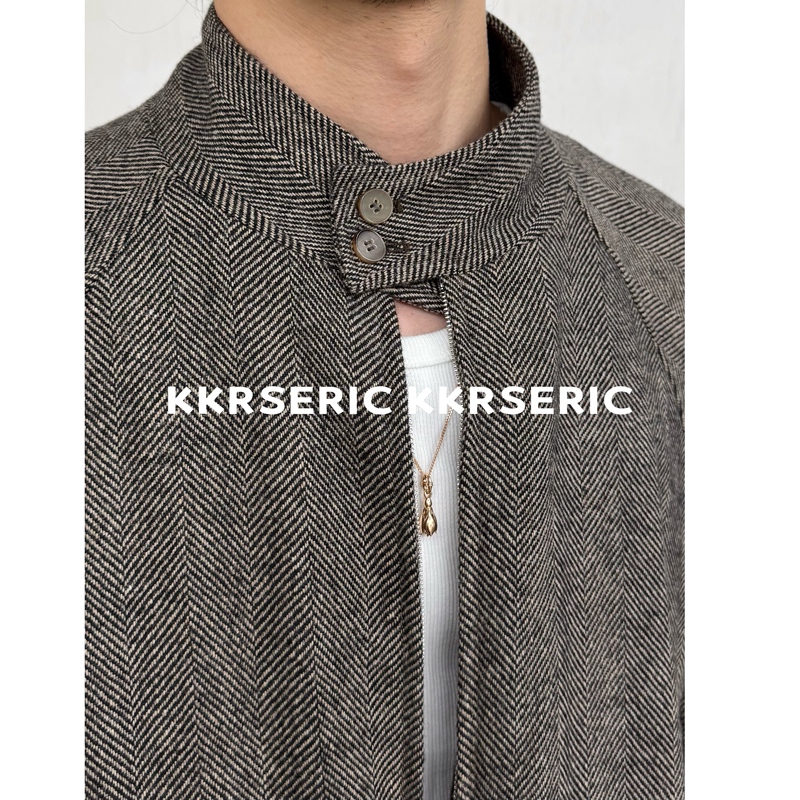 Kkrs Eric Imported Wool Herringbone Pattern Aur Style Colorful Yarn Blended Harrington Wool Jacket