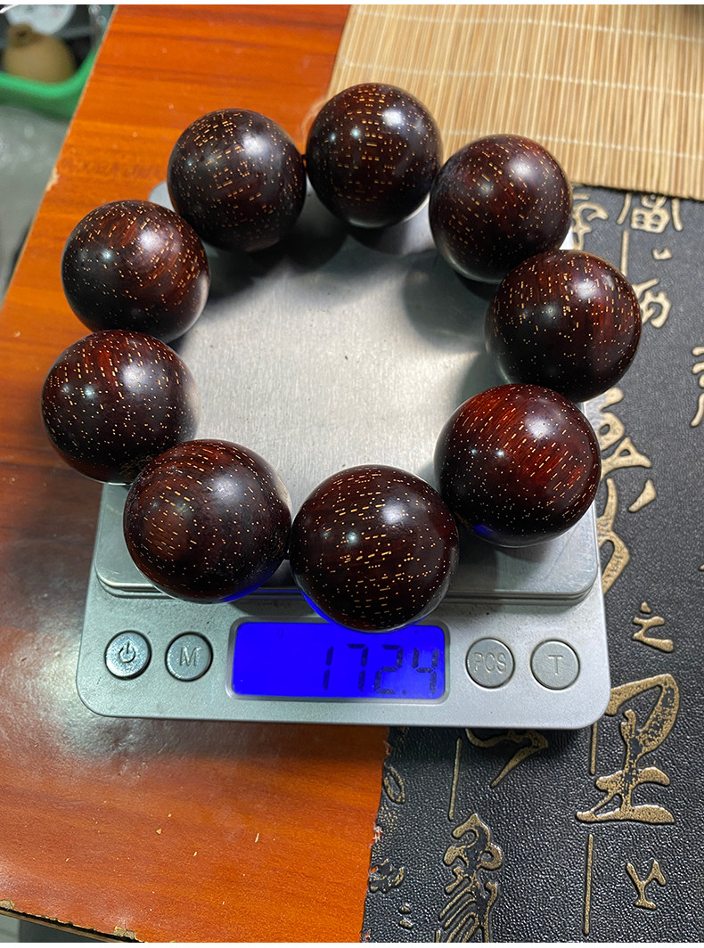 сандаловое дерево 犀角紫檀3.0cm*9颗 沉水高品质珠手串萤光泽亮酒红色木作二代檀木 Tan House