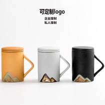 Coarse pottery ceramic cup with cover mark cup tea tea cup tea water filtration retro personal cup office Custom logo
