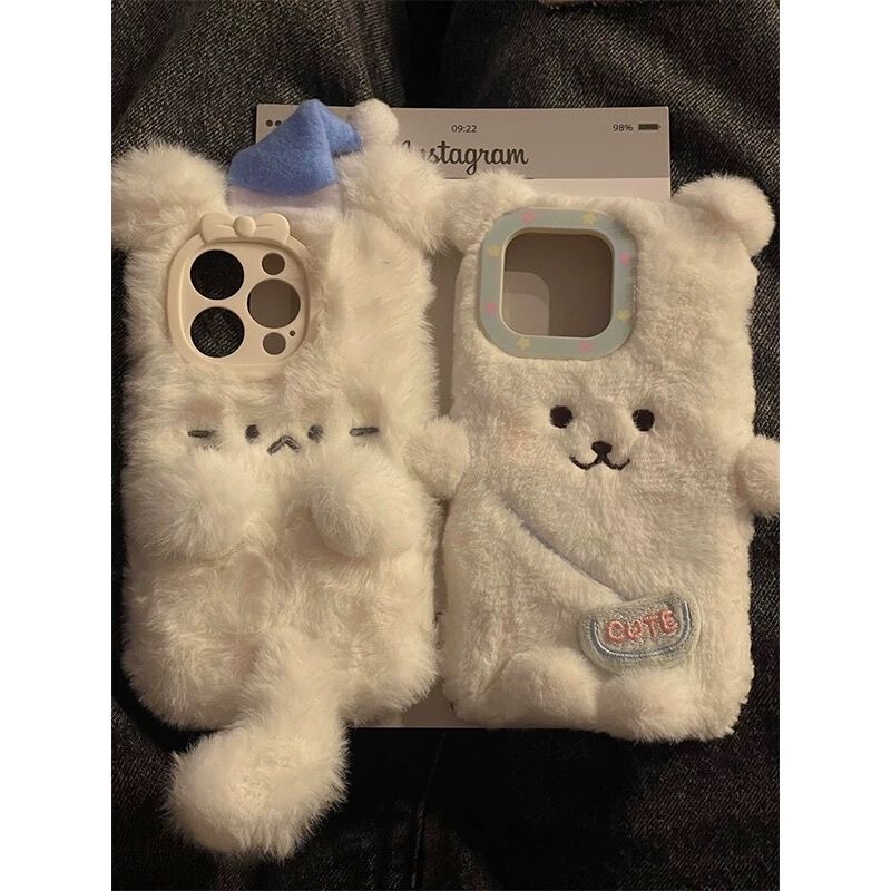 Cute Lazy Cat Suitable for Apple Huawei Oppo Vivo Xiaomi Phone Case 16Promax Plush Mate60 Niche Reno12 Full Cover S19 Anti-Drop Findx7 Female X100 Autumn Winter P70 Soft A2