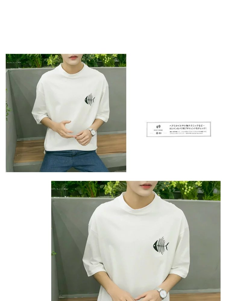 Bảy điểm tay áo của nam giới t-shirt Hàn Quốc phiên bản của sinh viên xu hướng cá tính lỏng 7 điểm trong áo dài tay 5 điểm quần áo ngắn tay