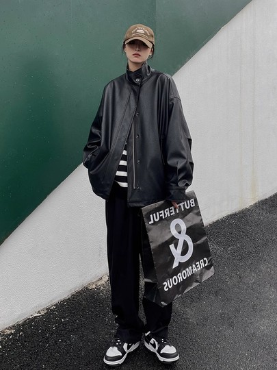 黑色皮衣外套女2025春秋新款宽松高级感美式痞帅复古pu机车皮夹克