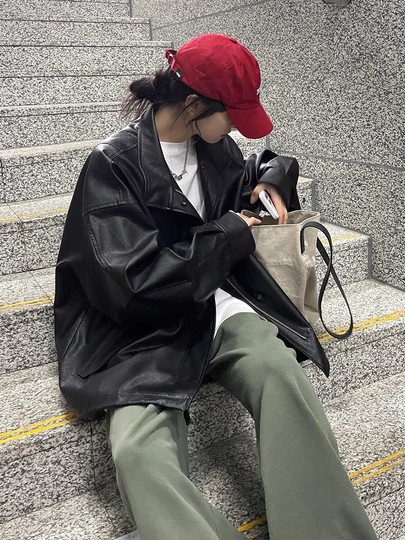 黑色皮衣外套女2025春秋新款宽松高级感美式痞帅复古pu机车皮夹克