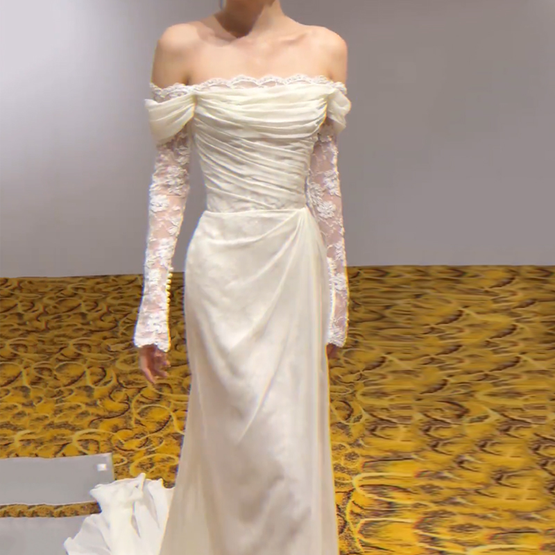 Lace retro wedding dress, evening dress, open shoulders, long sleeve, lace dress, Mori,  Lace retro wedding dress, evening dress, open shoulders, long sleeve, lace dress, Mori,