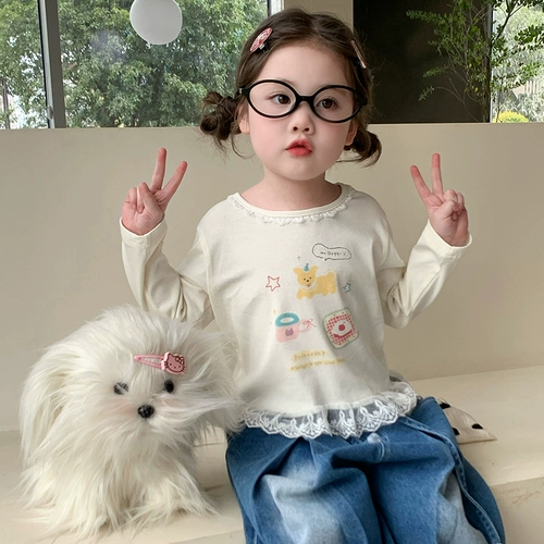 Детская футболка, базовый приятный телу осенний весенний милый лонгслив, в западном стиле, детская одежда