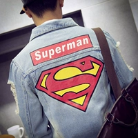 Mùa thu nam áo khoác denim nam ngắn giản dị lỏng lẻo kích thước lớn lỗ Joker Áo khoác nam dài tay áo siêu nhân áo khoác cặp