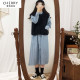 Long temperament straight skirt French vertical striped shirt dress women's cotton and linen design niche spring and autumn skirt