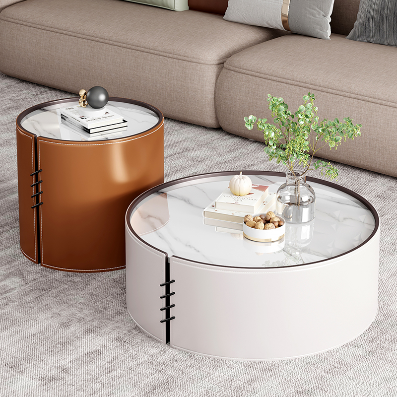 Light extravagant modern rock plate tea table combination small family type living room home designer round tea table tennis table tennis red and creative