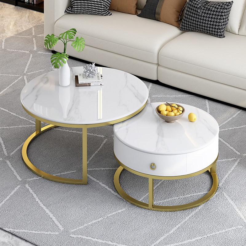 Nordic rock plate round tea table combined small family type minimalist modern net red marble small tea table table Living room Home