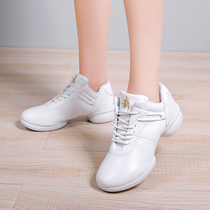 Summer Dancing Shoes Womens Style Soft Bottom White Genuine Leather Hollowed-out Water Soldiers Dance Shoes and Wear Square Dance Shoes in the Fall