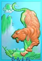 46 brand landscape zodiac tiger descending the mountain tiger wood carving exquisite relief jade carving grayscale image JDPBMP computer engraving