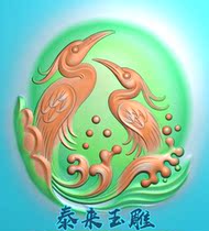 Double heron flowers and birds cormorant fine carving relief jade carving grayscale computer carving JDP BMP heron fine carving