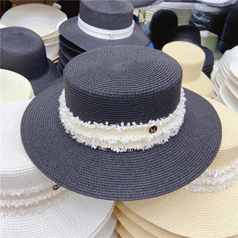 Fashion Beach Hat Flat Top Hat Breathable Flat Brim Straw Hat display picture 1