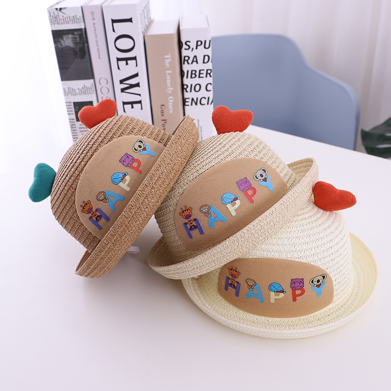 Children's Baby Hat Summer New Heart Patch Cartoon Sun Straw Hat display picture 1