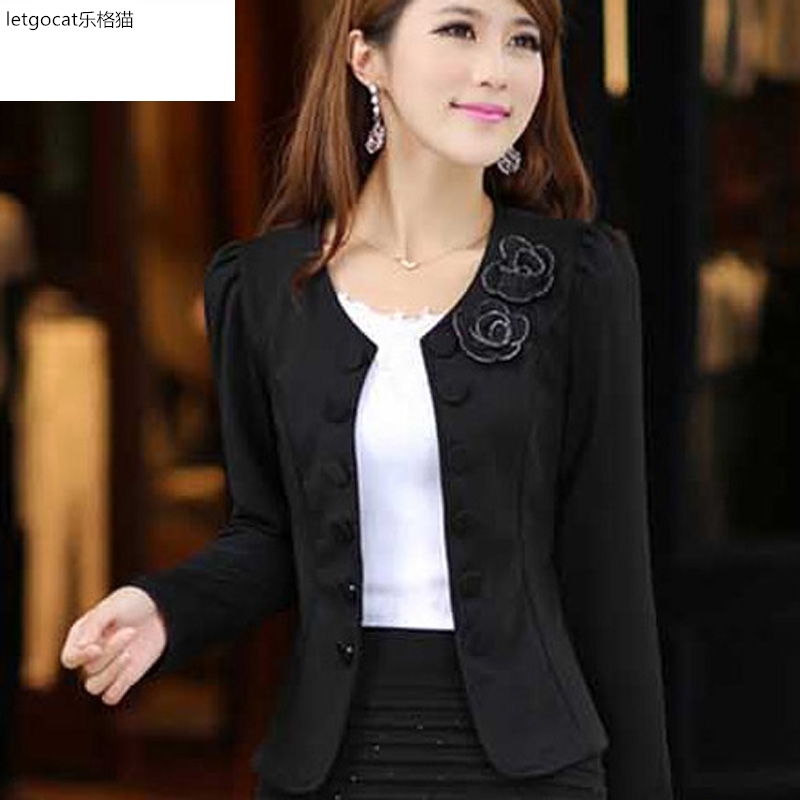 . Phù hợp với mùa thu mỏng bên ngoài cardigan lớn mã phụ nữ Suit áo nhỏ với váy ngắn dài tay