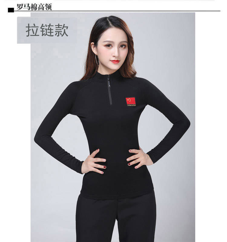 Trang phục múa vuông mới áo dài tay mùa xuân và mùa hè Quần áo tập nhảy nữ Latin nhảy cờ đỏ cổ áo cao - Khiêu vũ / Thể dục nhịp điệu / Thể dục dụng cụ giày múa nam