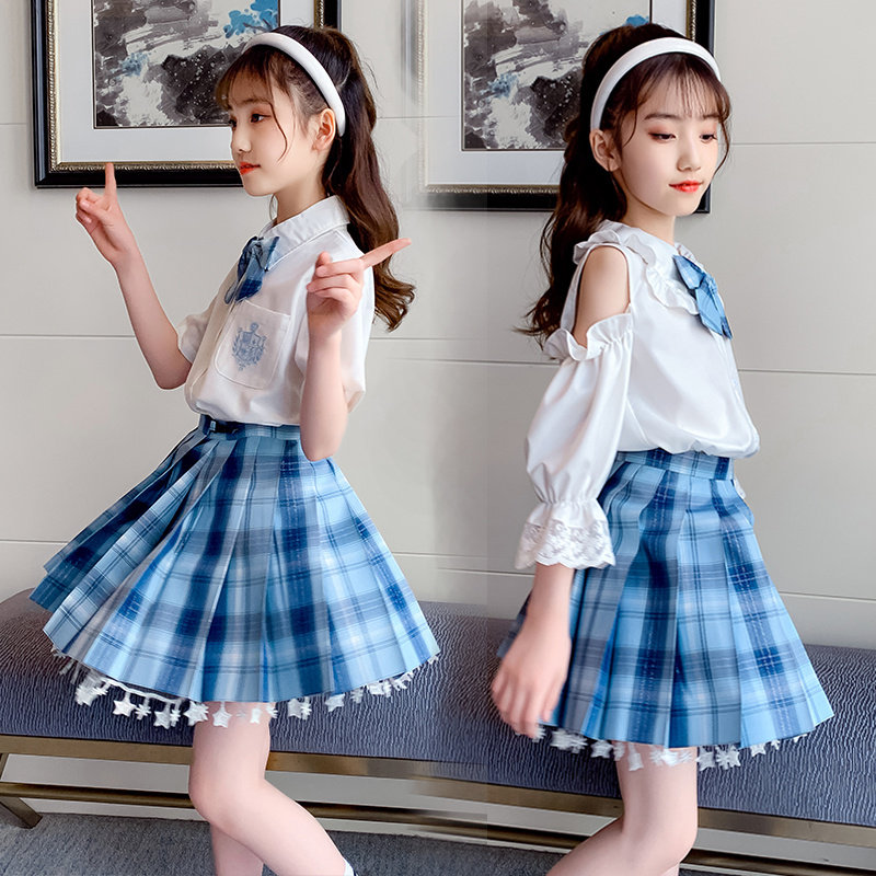 jk skirt suit Summer girl 2022 new spring autumn children's genuine uniform short sleeve college style skirt elementary school children