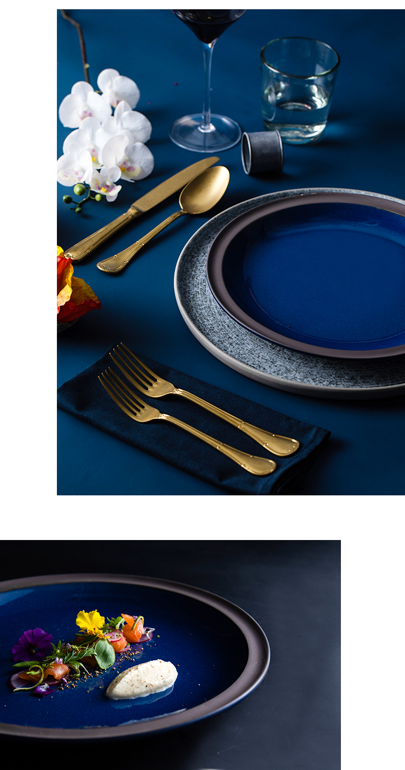 And marat safin 's European grey - blue grail home flat circular shallow dish creative ceramics steak dinner plate