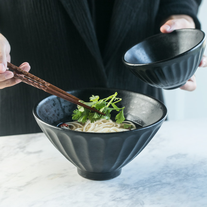 Eat them RAW creative tall bowl Nordic western - style food tableware ceramic black embossed small bowl of rice bowls high rainbow such use