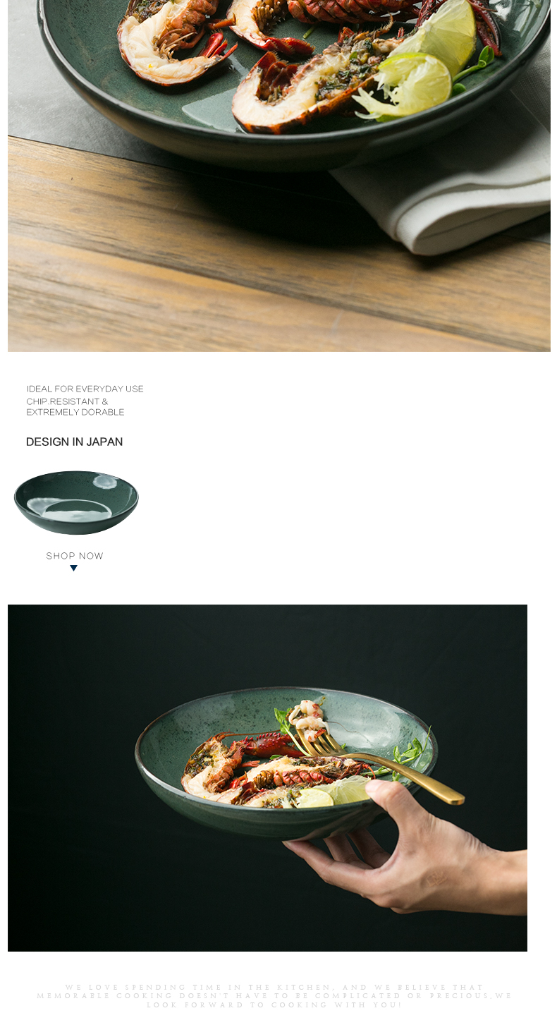 And water creatures Nordic soup bowl creative ceramic blackish green light expressions using basin large salad bowl household food dish