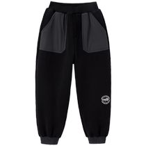 minipeace childrens clothing boys pants winter new double-sided velvet plus velvet woven splicing trousers