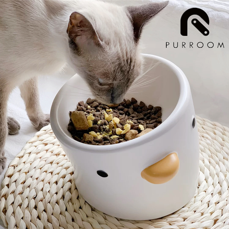 PURROOM ceramic chick cat bowl oblique mouth heightened food bowl water bowl anti-overturn protection cervical vertebra Garfield food bowl