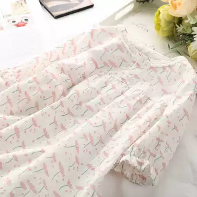 Girls night dress short-sleeved summer cotton and linen children's fresh and comfortable floral pajama skirt girls Western style thin home clothes