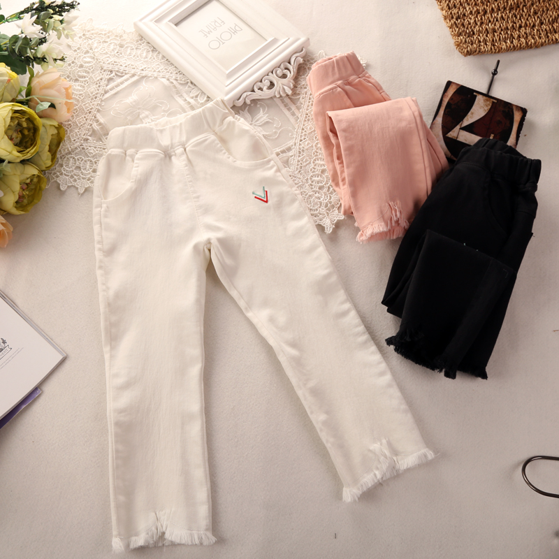 Clear pick up girl nine pants spring and autumn jeans children black and white pants little girl pants tide