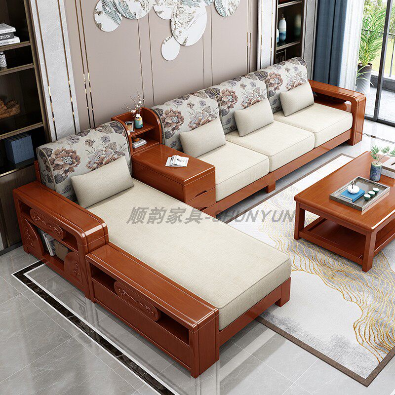 Solid wood sofa living room all solid wood small household furniture combination set New Chinese simple modern log sofa